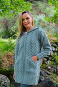 Irish Aran Hooded Coat - Mermaid - S