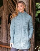Full Zip Long Aran Cardigan Aqua - Aqua / XL