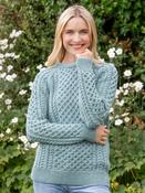 Ladies Merino Wool Fitted Aran Sweater Aqua - Aqua / M image