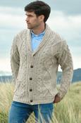 Men's Shawl Collar Aran Cable Stitch Cardigan - Oatmeal / XL