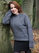 Aran Handknit Crew Neck Sweater - Large Fitting-XL 2-Charcoal image