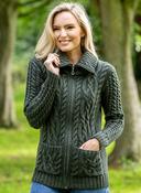Full Zip Fitted Aran Cardigan Army green - Army Green / M