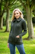 Full Zip Fitted Aran Cardigan Army green - Army Green / L