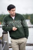 Half Zip Aran Sweater with Celtic Design Green - XXL