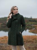 Womens Long Coat with Chunky Collar Green - Army Green / M