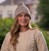 Super Soft Cable Knit Hat with pom pom Beige image