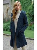 Ladies Herringbone Shawl Collar Hooded Coat - Teal / XXL image