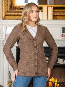 Irish Aran Boyfriend Cardigan Brown - Brown/Beige / XL