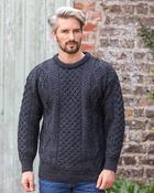 Pure Wool Unisex Aran Sweater Charcoal - XXL