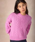Eva Cable Knit Crew Heather - S