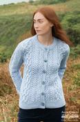 Short Buttoned Aran Cardigan - Ice Blue - L