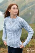 Scallop Hem Crew Neck Lace Sweater Ice Blue - XS image