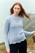 Scallop Hem Crew Neck Lace Sweater Ice Blue - M image