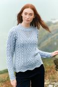 Scallop Hem Crew Neck Lace Sweater Ice Blue - L