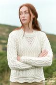 Scallop Hem Crew Neck Lace Sweater Natural - M image