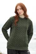 Unisex Cable Knit Crew Neck Sweater Army Green - L