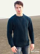 Pure Wool Cable Knit Mens Crew Neck Sweater Blackwatch - Black Watch / M image