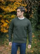 100% Lambswool Cable Knit Crew Neck Army Green - OATMEAL / LARGE image
