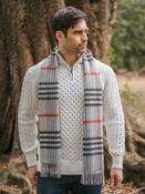 100% Cashmere Scarf Silver Red Check - Silver / One Size