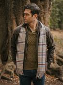 100% Cashmere Scarf Unisex Beige Blue Tartan - Beige / One size image