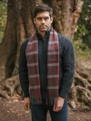 100% Cashmere Scarf Unisex Burgundy Grey Check - RED / ONE image