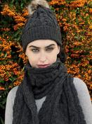 Aran Cable Knit Hat Pom Pom Charcoal - Charcoal