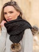 Charcoal Pom Pom Aran Scarf - Charcoal image