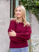 Honeysuckle Cropped Aran Sweater Claret - 3XL