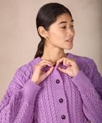 Clover Cropped Aran Cardigan in Lilac Marl - M