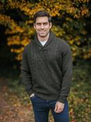 Wool Blend Aran Shawl Neck Sweater Green - AUTUMN / EX. LARGE image