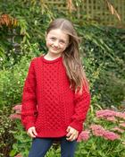 Kids Aran Sweater Merino Wool - Red - 7-8 yrs image