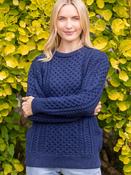 Unisex Merino Wool Aran Sweater Deep Water Blue - XS image