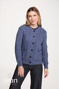 100% Wool Irish Aran Cardigan Denim - M
