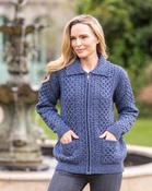 Aran Zip Cardigan with Collar - Denim Marl - XL
