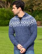 Men's Fairisle Half Zip Sweater - 100% Merino Wool - XXL image
