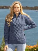 Unisex Half Zip Merino Wool Sweater Denim marl - XS