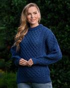 Unisex Merino Wool Aran Sweater Denim - L