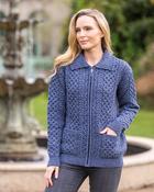 Aran Zip Cardigan with Collar - Denim Marl - XS