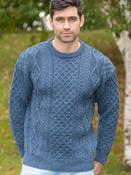 Pure Wool Unisex Aran Sweater Denim - M