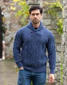 Aran Shawl Neck Sweater Denim - Denim Marl / XXL