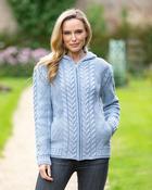 Ladies Aran Hooded Cardigan With Claddagh Zip E1725 - Sky / L