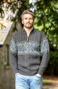 Aran Half Zip Sweater with Celtic Design - Charcoal / S