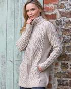 Full Zip Long Aran Cardigan Camel - Camel / XS