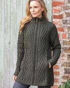 Full Zip Long Aran Cardigan Army - Army Green / L