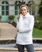 Full Zip Fitted Aran Cardigan with large collar - Natural White / XXL