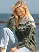 Unisex Merino Wool  Aran Fairisle Sweater Army - S