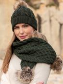 Green Pom Pom Aran Scarf - Army Green image
