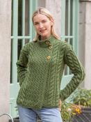 Supersoft Aran Cardigan with 3 buttons - Green - M