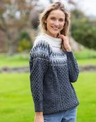 Unisex Merino Wool  Aran Fairisle Sweater Slate - XXL