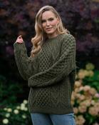 Handknit Green Aran Sweater Merino Wool - XS image